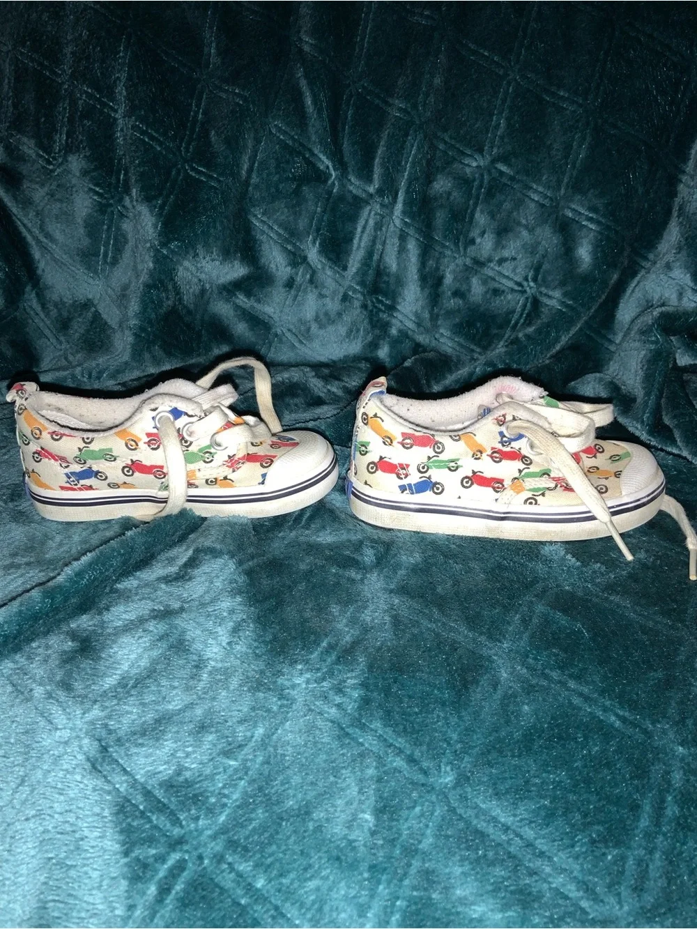 Vintage Keds Toddler Baby Canvas Cream With Motorcycles Lace Up sz 5 1/2 M